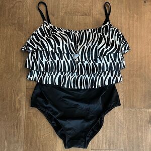 Inches away black ruffle tier one piece swimsuit 24W